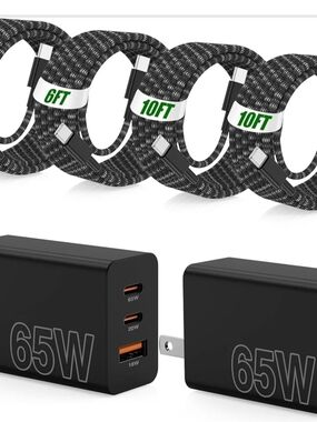 65W Super Fast Charger Type C for Samsung,3 Port 100W PD Quick Charging 3.0 USB